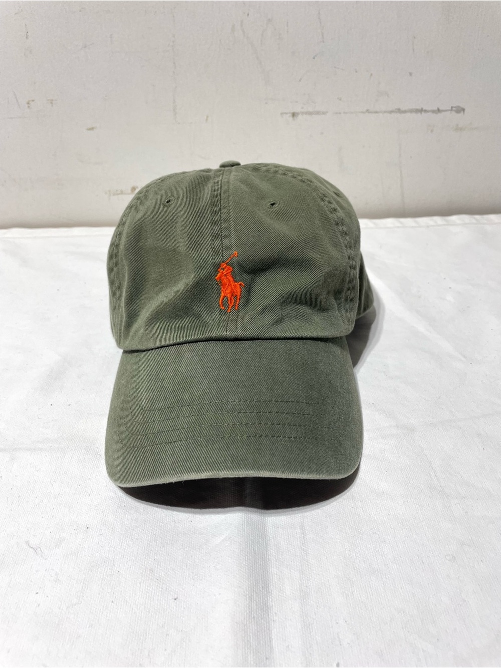 Polo Ralph Lauren Leather Strap Back Hat Green Orange Pony O/S